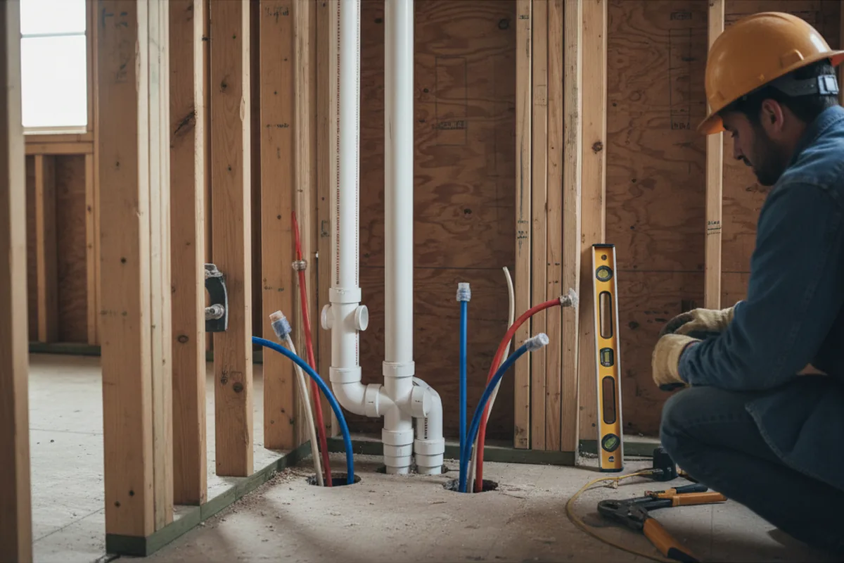 Drain and supply rough-in during Sump Pump Repair in Rayle